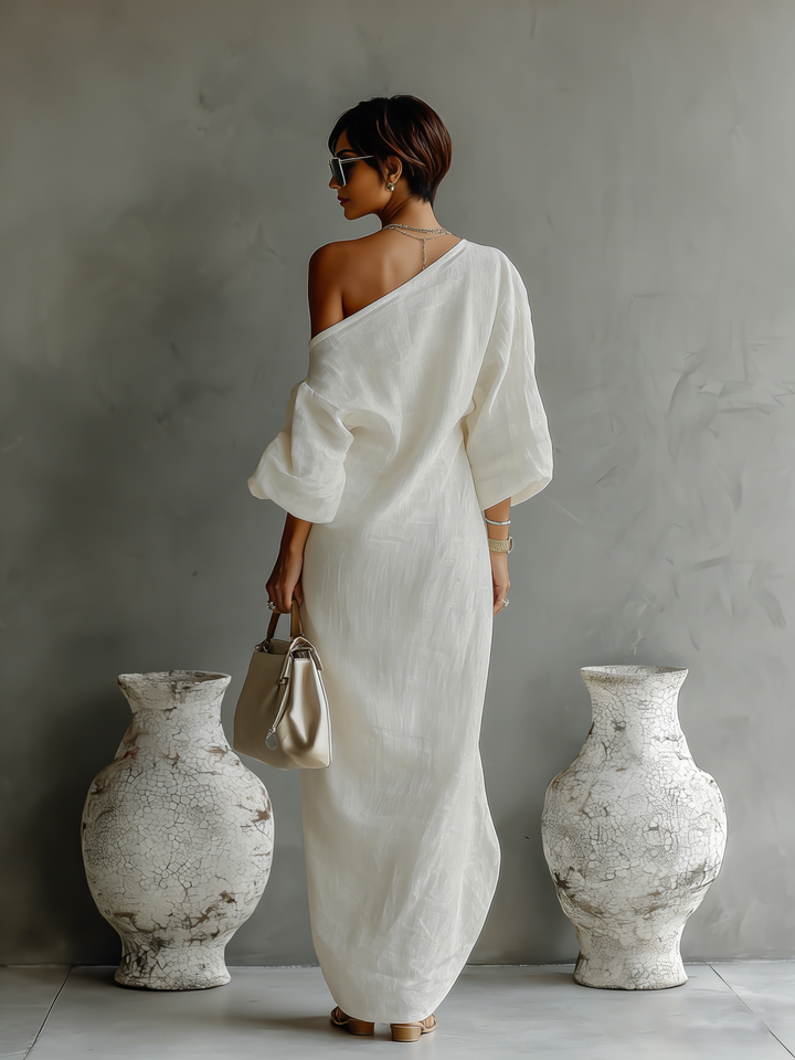 Isabella | Flowing Linen Off-Shoulder Dress