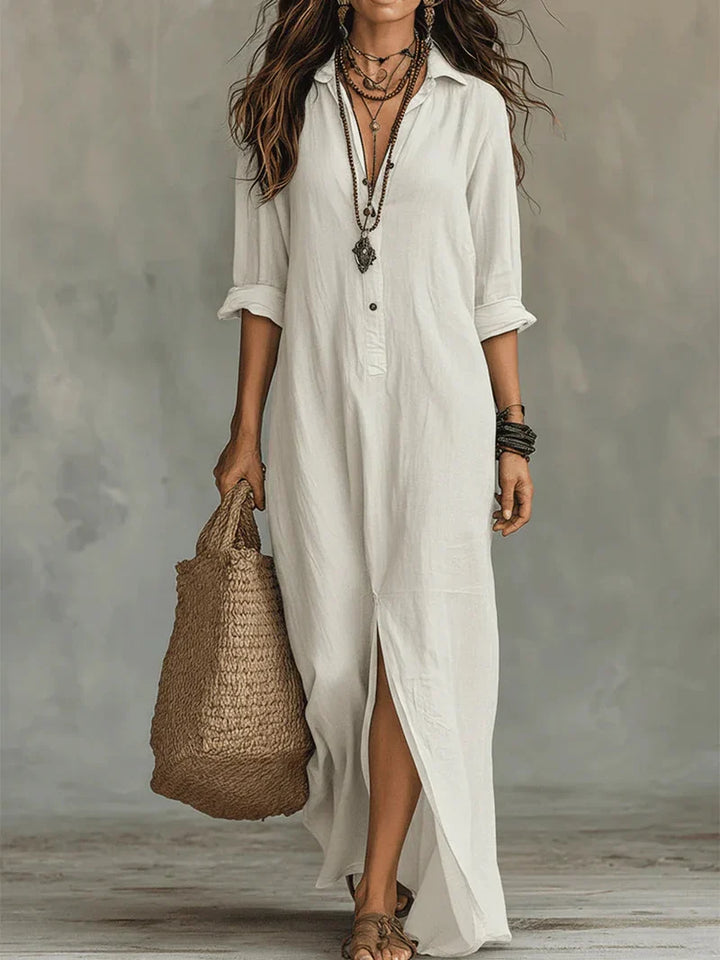 Selena™ | Black Flowy Maxi Dress with Buttons