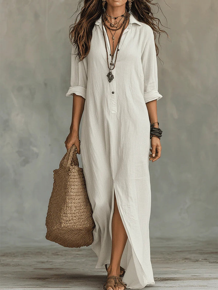 Maxi Black Dress with Buttons | Soline™