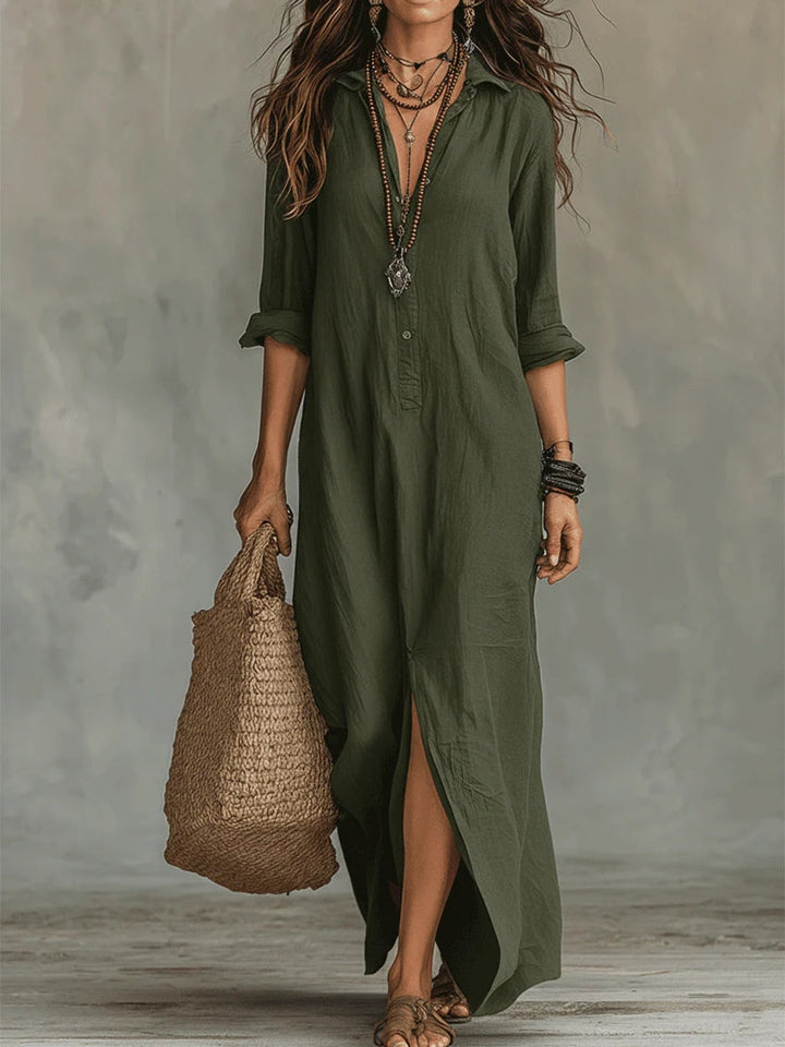 Soline™ | Maxi Black Dress with Buttons