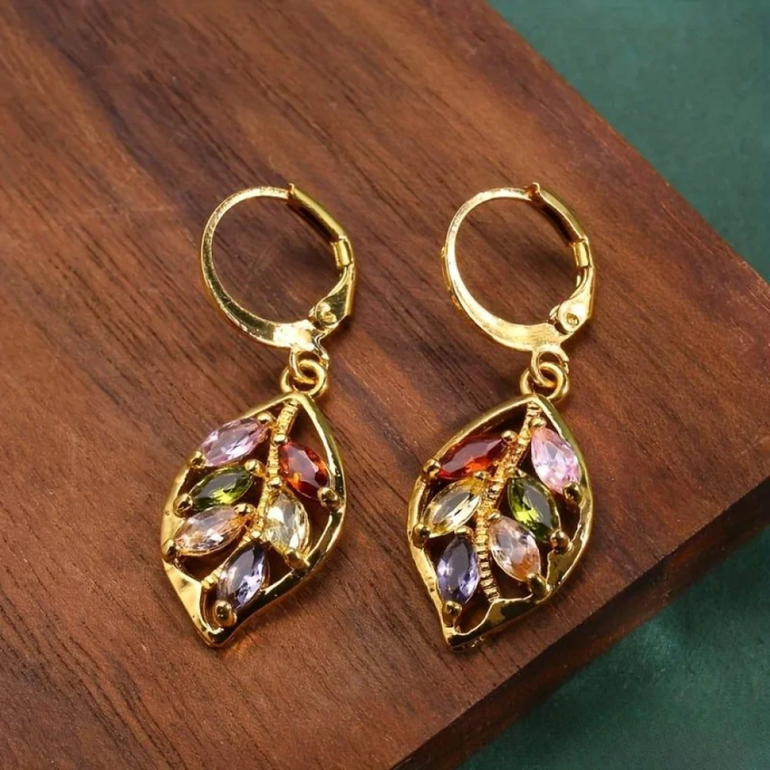 Vintage Earrings in Multicolour Golden Leaf
