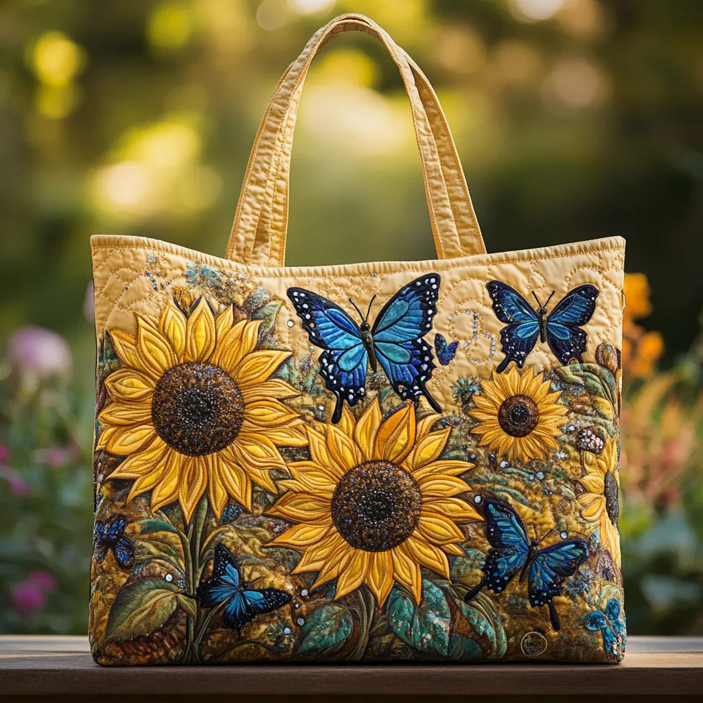 Quilted Tote - Sunflowers and Blue Butterflies