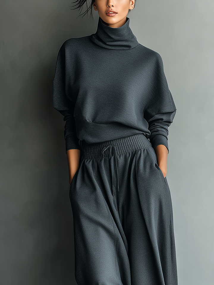 Emma | Knit Set with Stand-Up Collar and Wide Pants