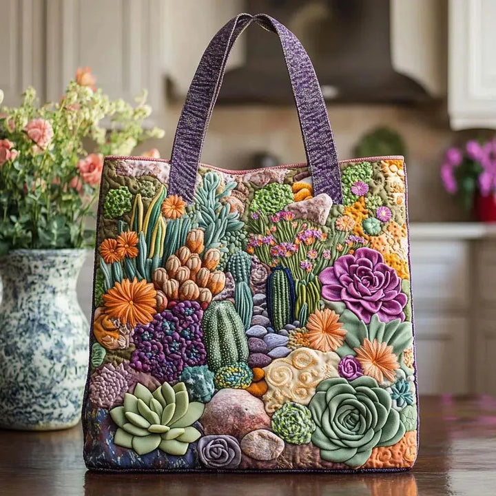 Quilted Tote - Succulent Garden