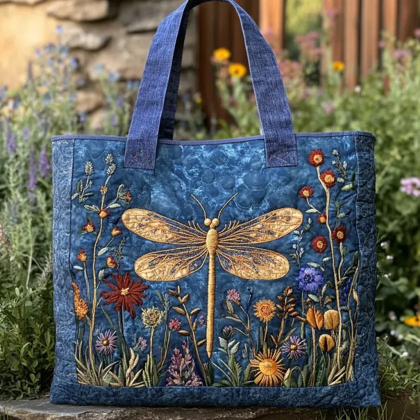 Quilted Tote - Golden Dragonfly