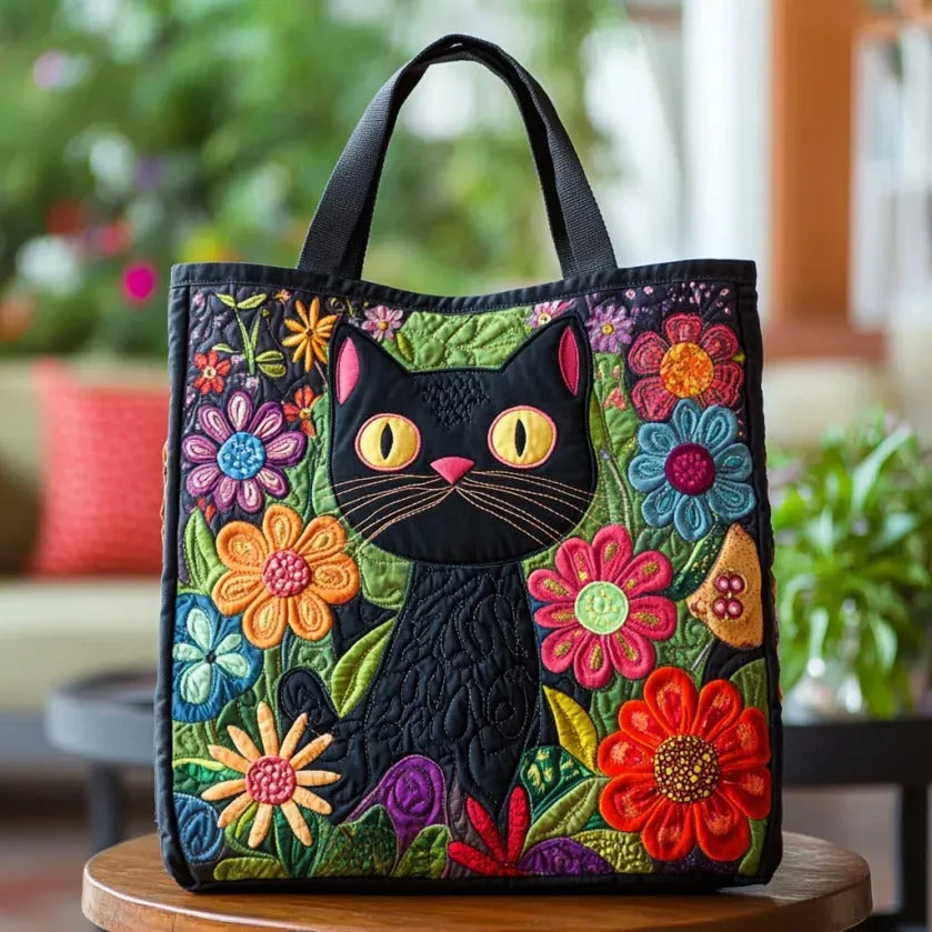Quilted Tote - Enchanted Black Cat