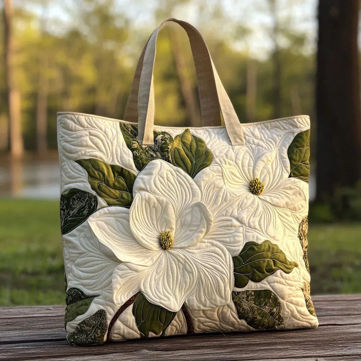 Quilted Tote - Elegant White Lilies