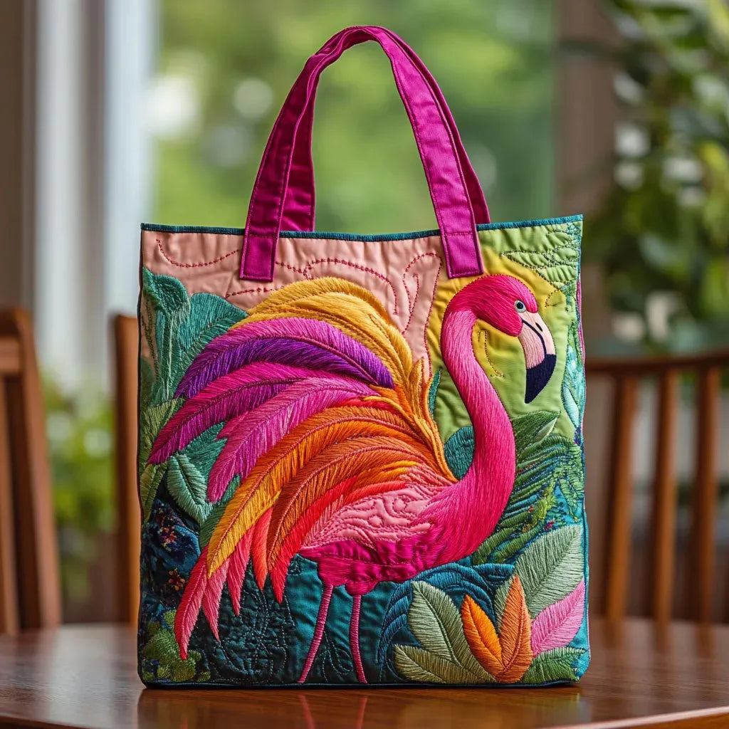 Quilted Tote - Rainbow Flamingo