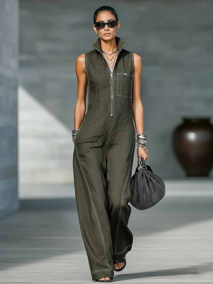 Mila | Minimalist Overalls with White Hem