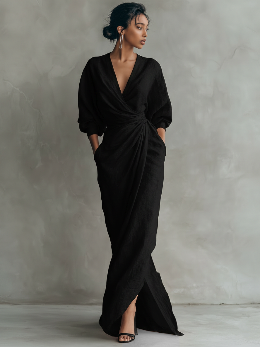 Nina | Minimalist Pink Linen Maxi Dress