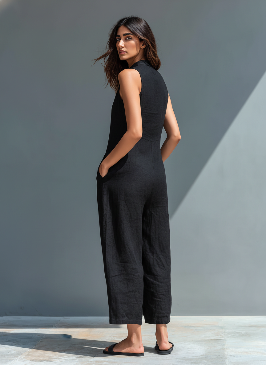 Julia | Sleeveless Linen Overall with Button Placket