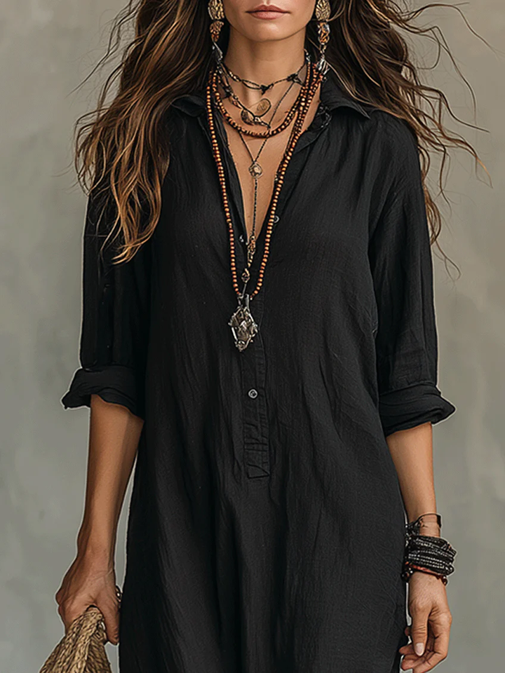 Maxi Black Dress with Buttons | Soline™
