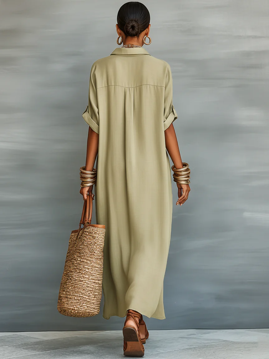 Manelle™ | Maxi Dress Olive Green with Minimalist Line