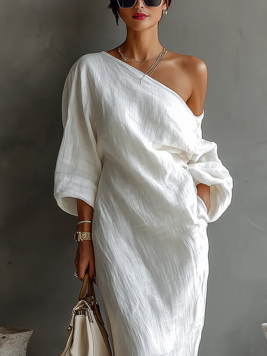 Elise™ | Elegant Maxi Dress with One Shoulder in White