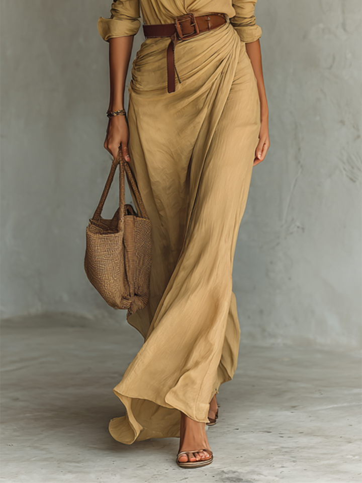 Marie | Maxi Dress with Notched Collar and Long Sleeves