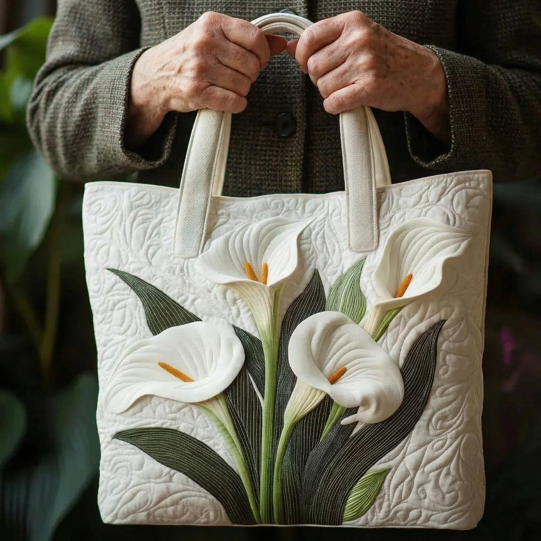 Quilted Tote - White Calla Lilies