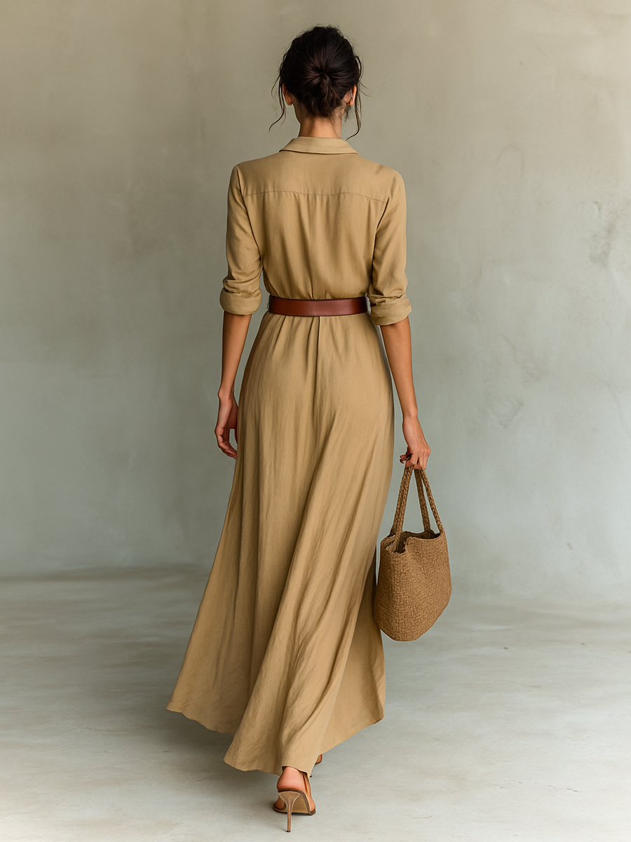 Marie | Maxi Dress with Notched Collar and Long Sleeves
