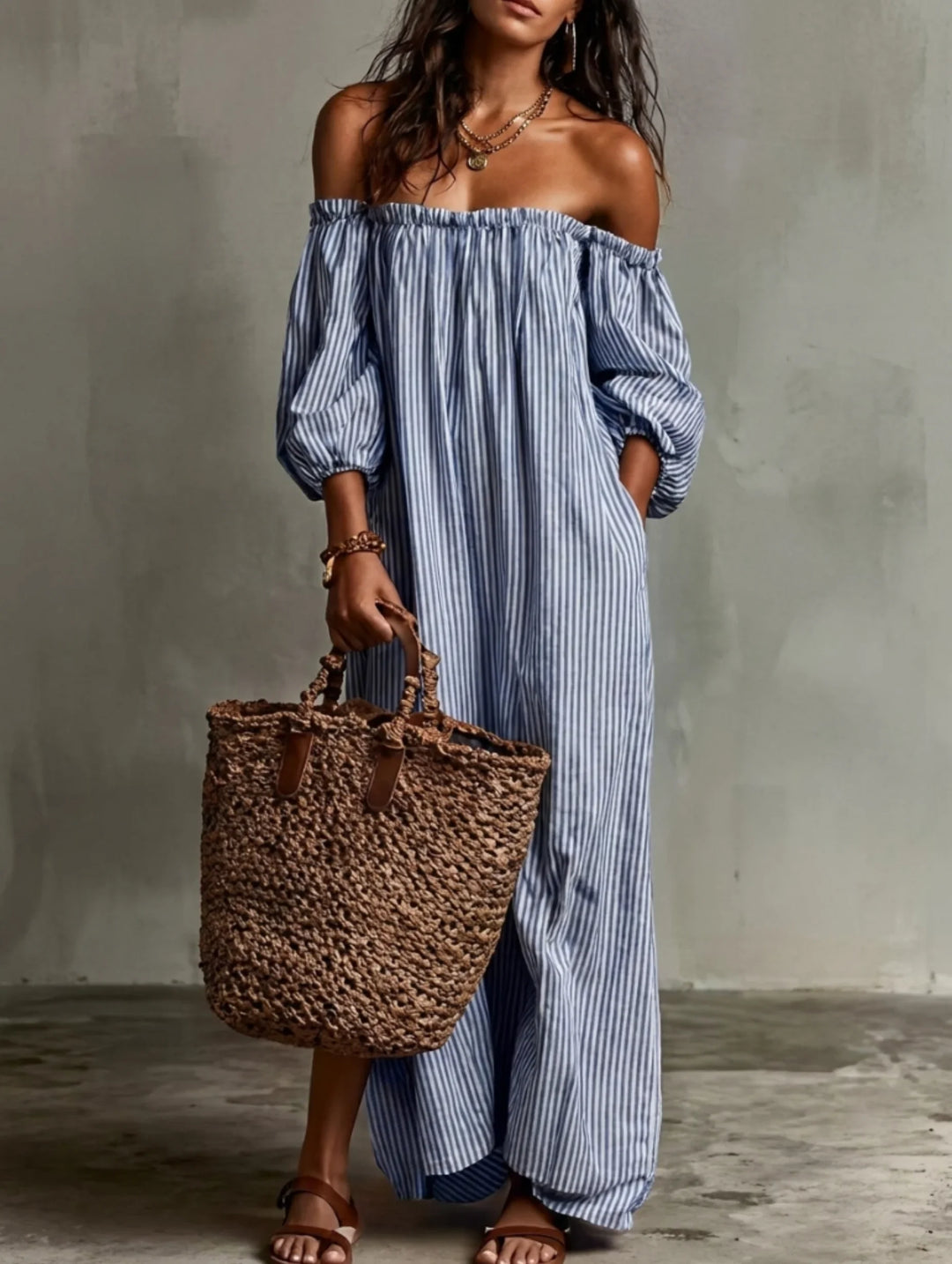 Elena | Long flowy dress with off-shoulder design